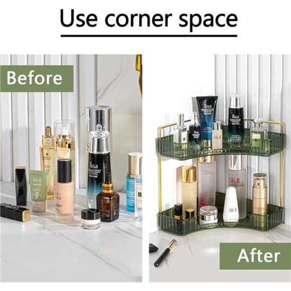 2-Tier Corner Bathroom Counter Organizer – Classic Storage Shelf for Makeup - Picture 3 of 7
